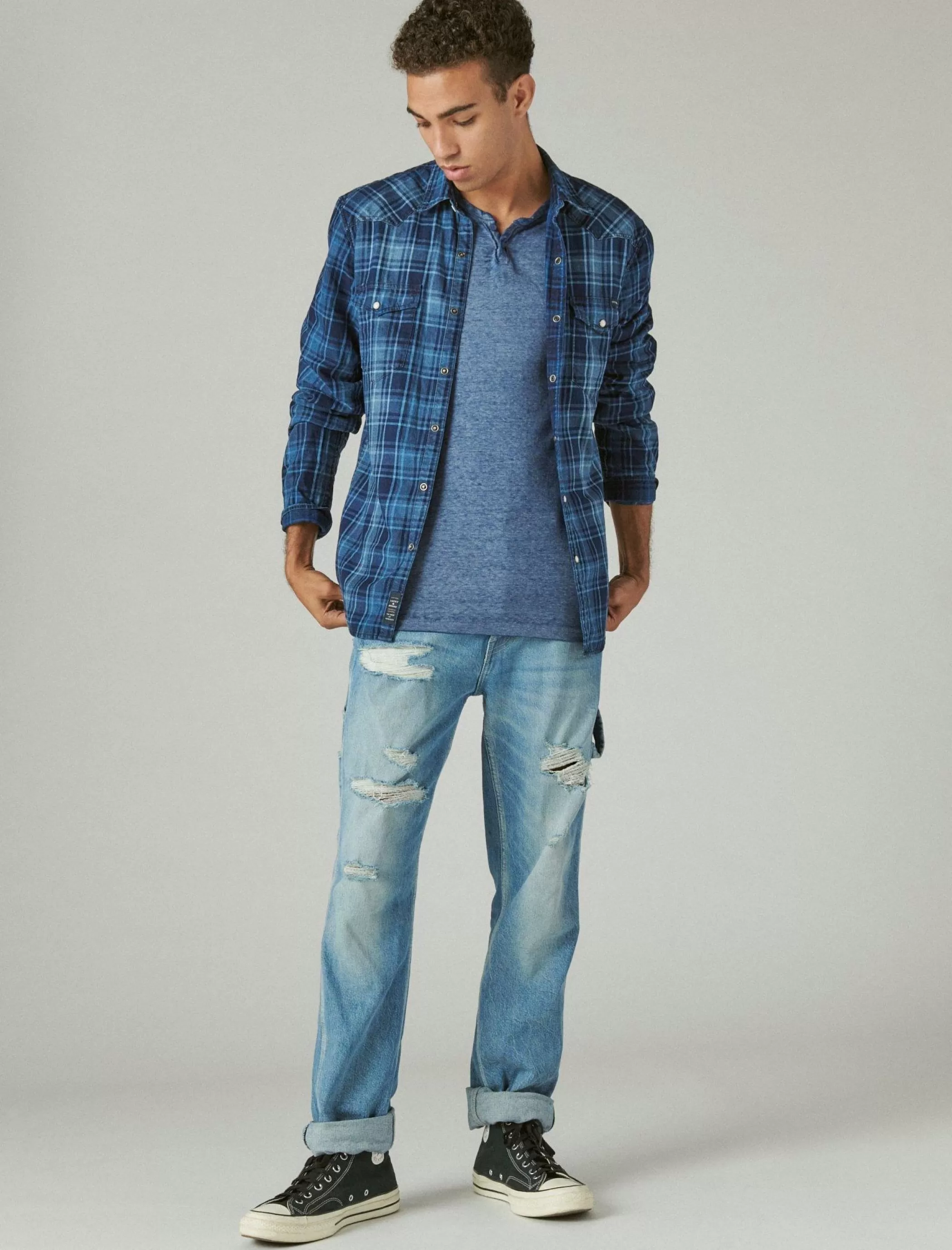 Lucky Brand Button-Downs*washed indigo western indigo multi