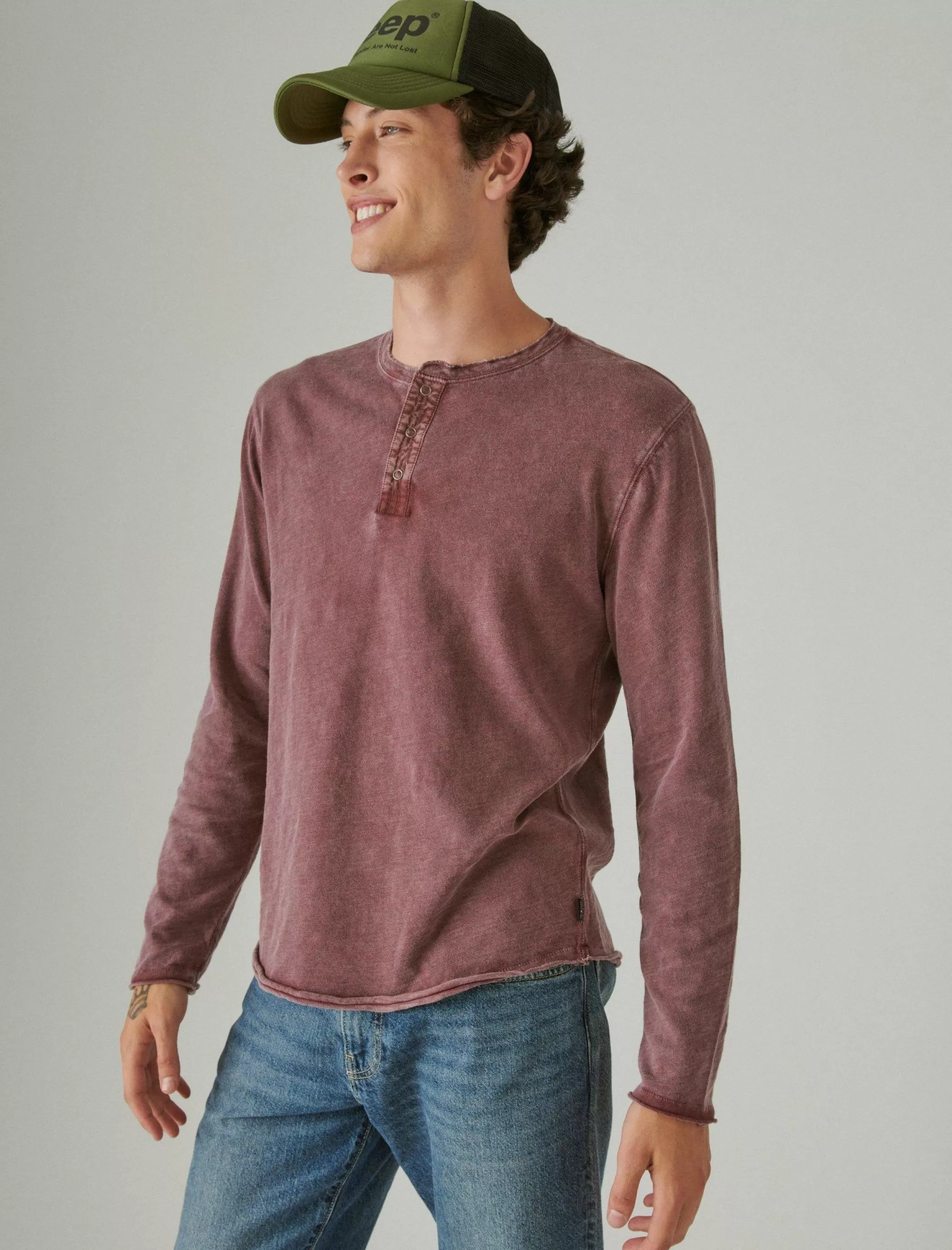 Lucky Brand Shirts & Tops*weekend slub jersey long sleeve henley maroon banner