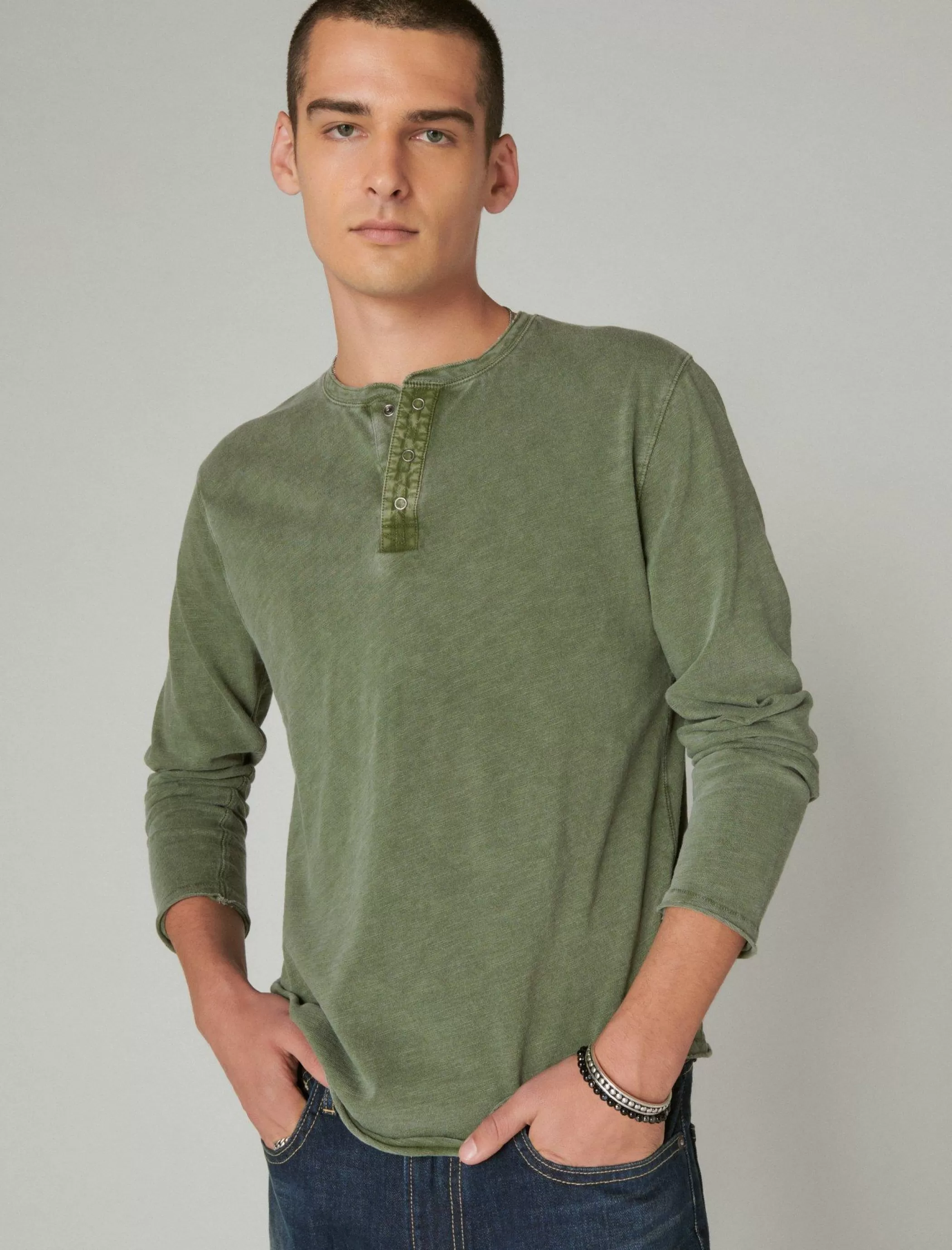 Lucky Brand Shirts & Tops*weekend slub jersey long sleeve henley camo green cotton