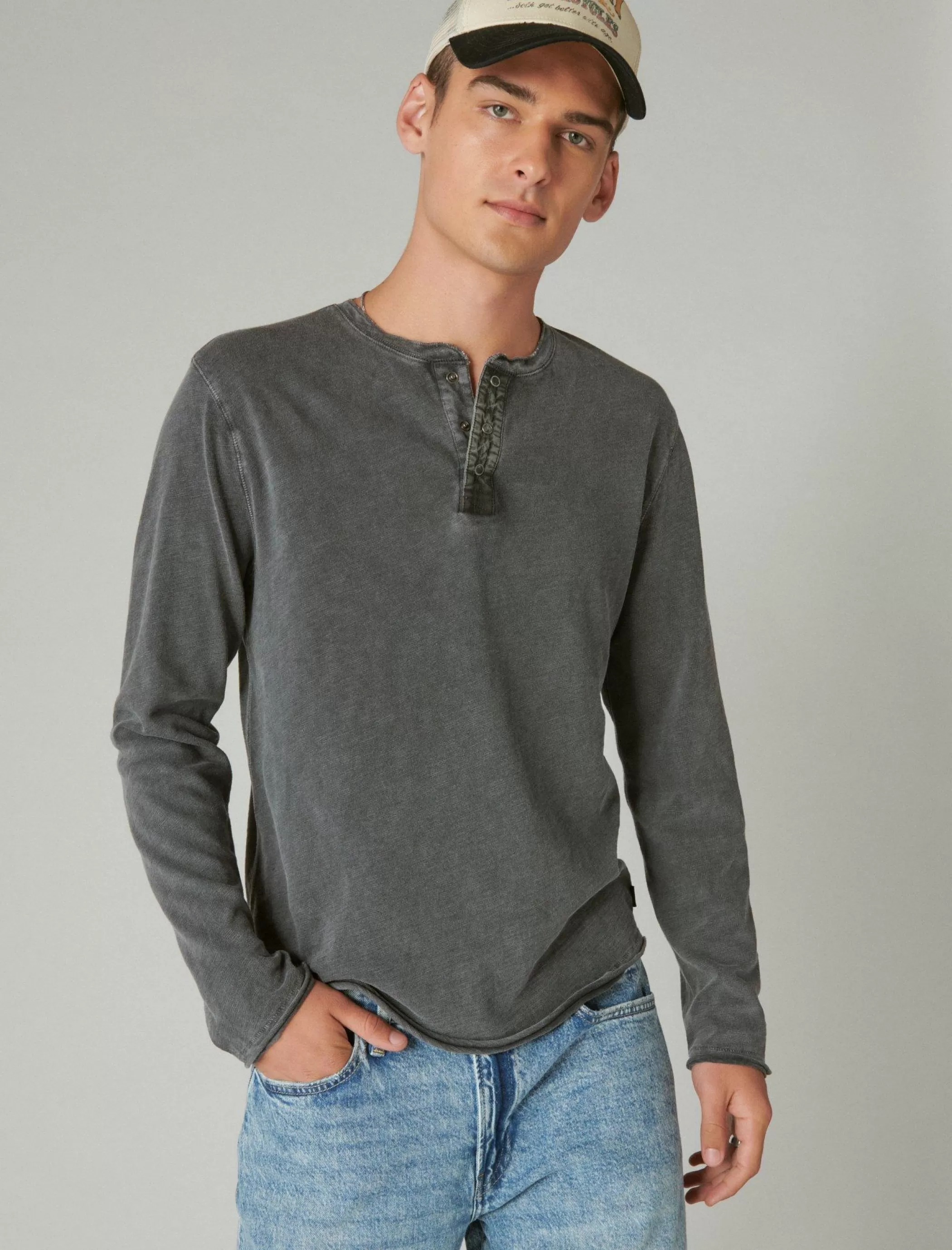 Lucky Brand Shirts & Tops*weekend slub jersey long sleeve henley jet black