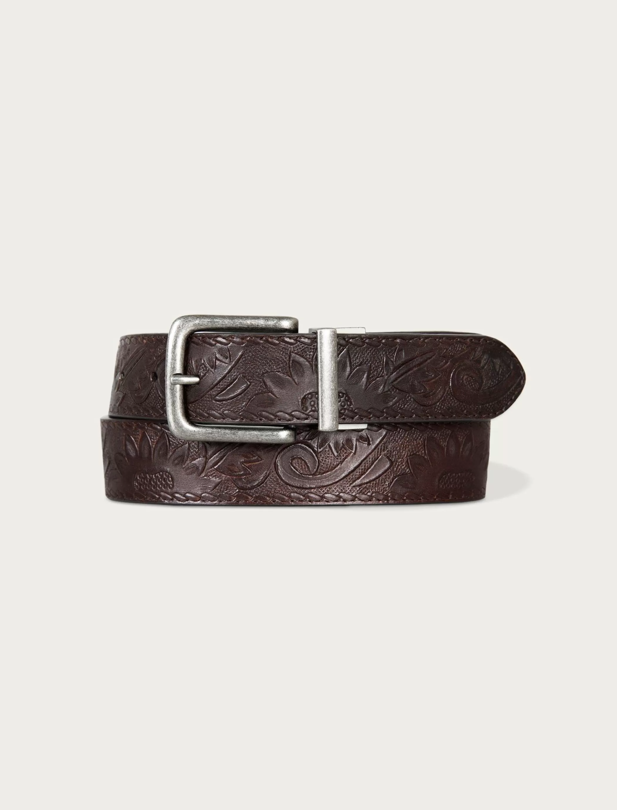 Lucky Brand Belts*western embossed reversible leather belt charcoal