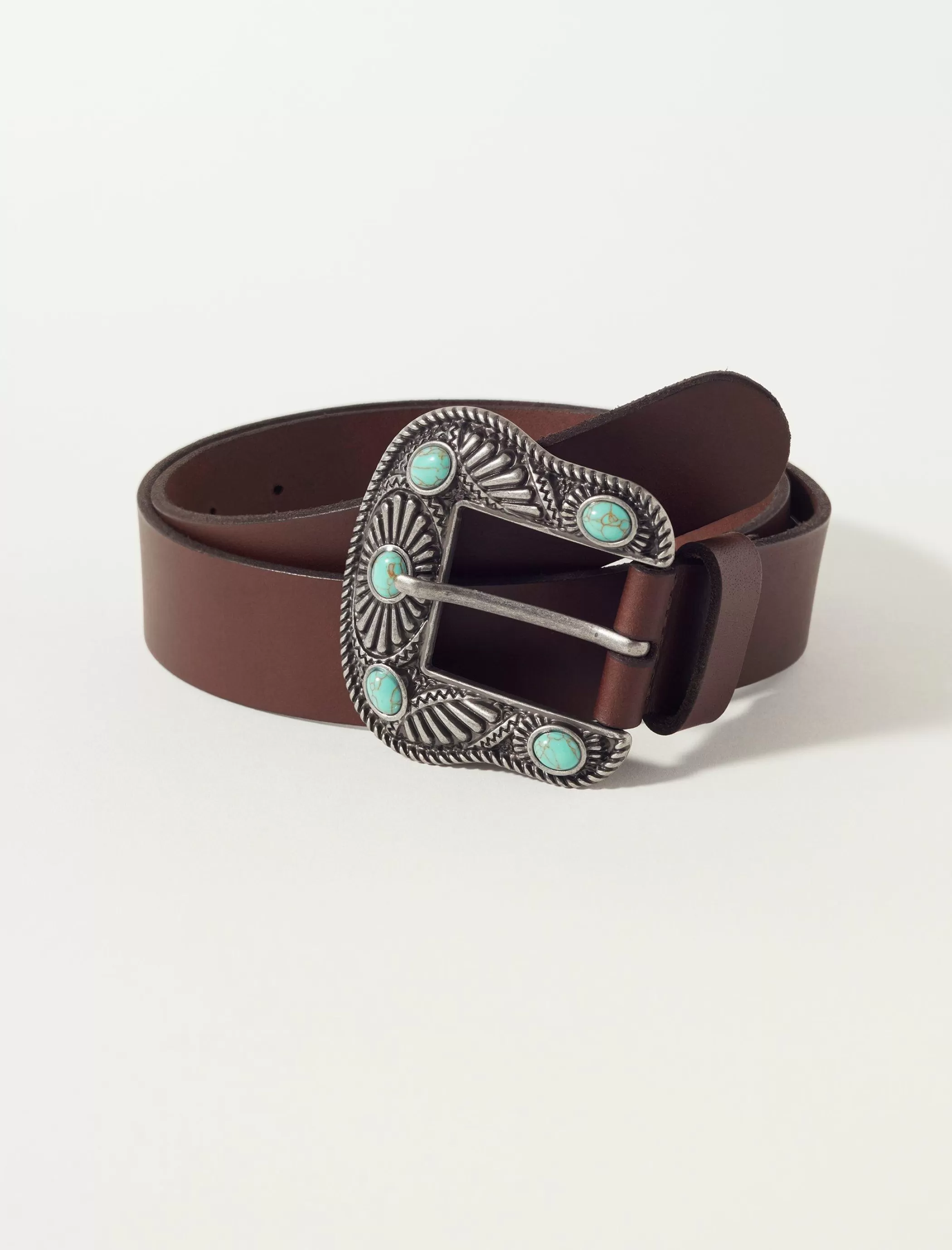 Lucky Brand Belts*western turquoise buckle belt dark brown