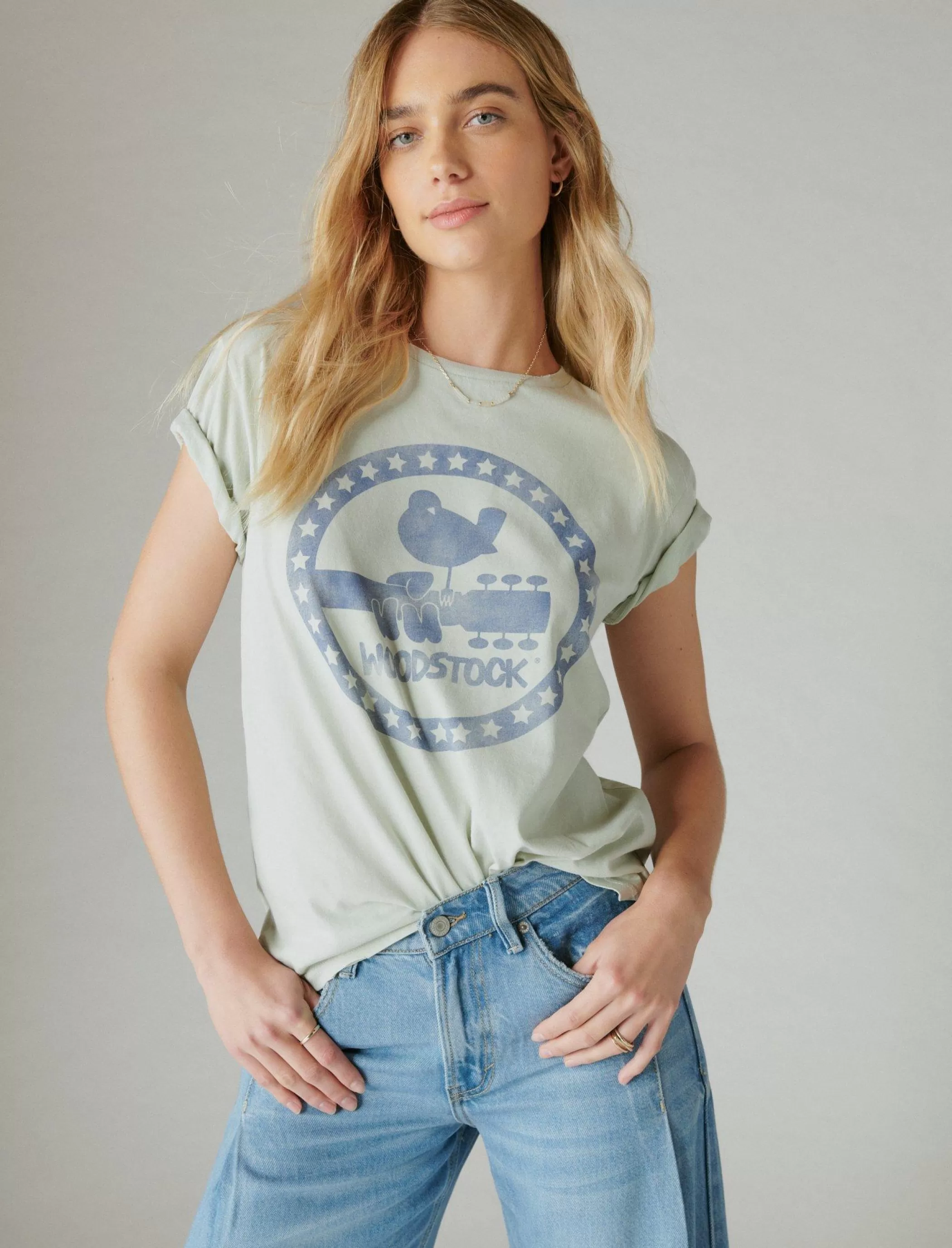 Lucky Brand Graphic Tees*woodstock star circle boyfriend tee zephyr blur