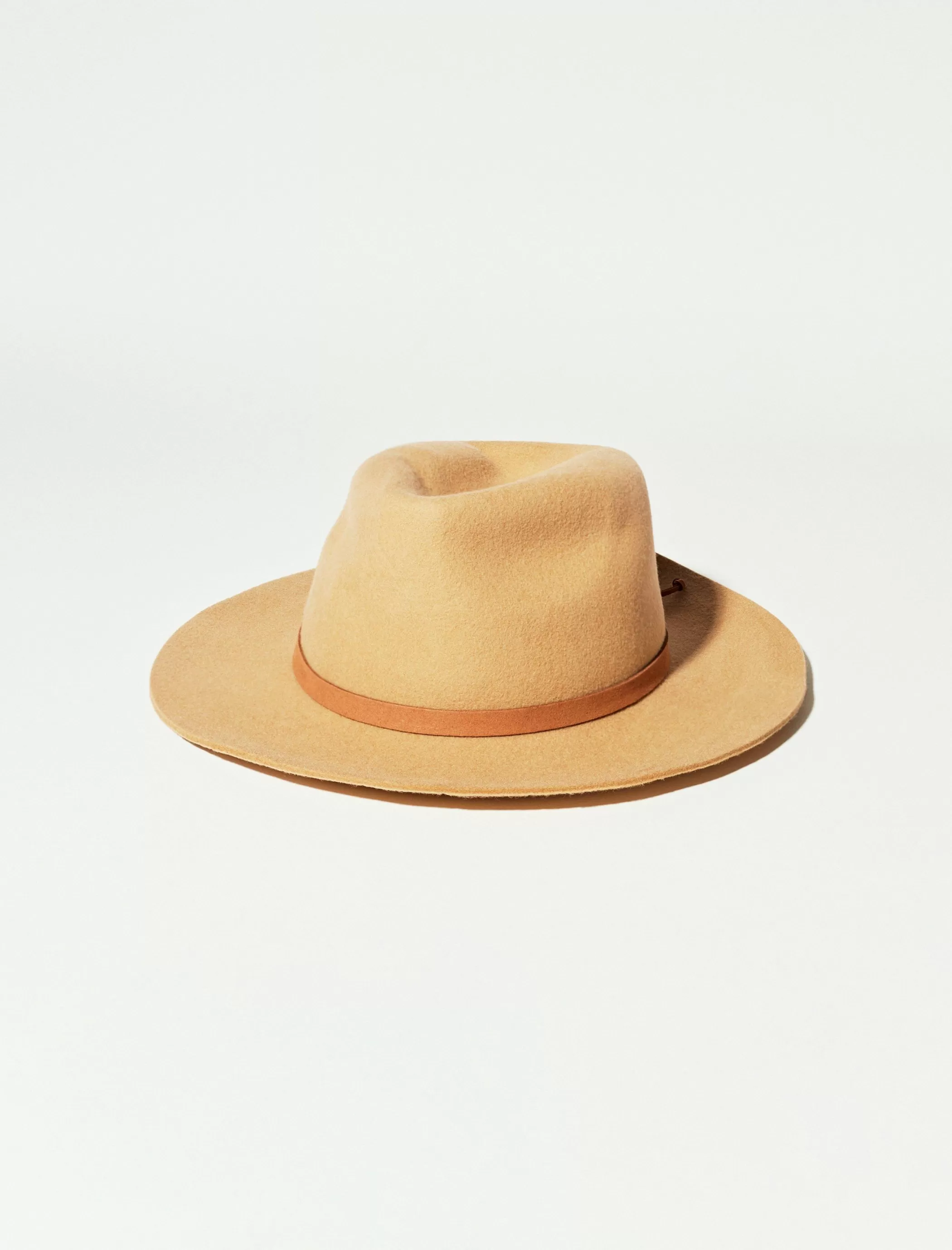 Lucky Brand Hats*wool leather tie fedora khaki sand