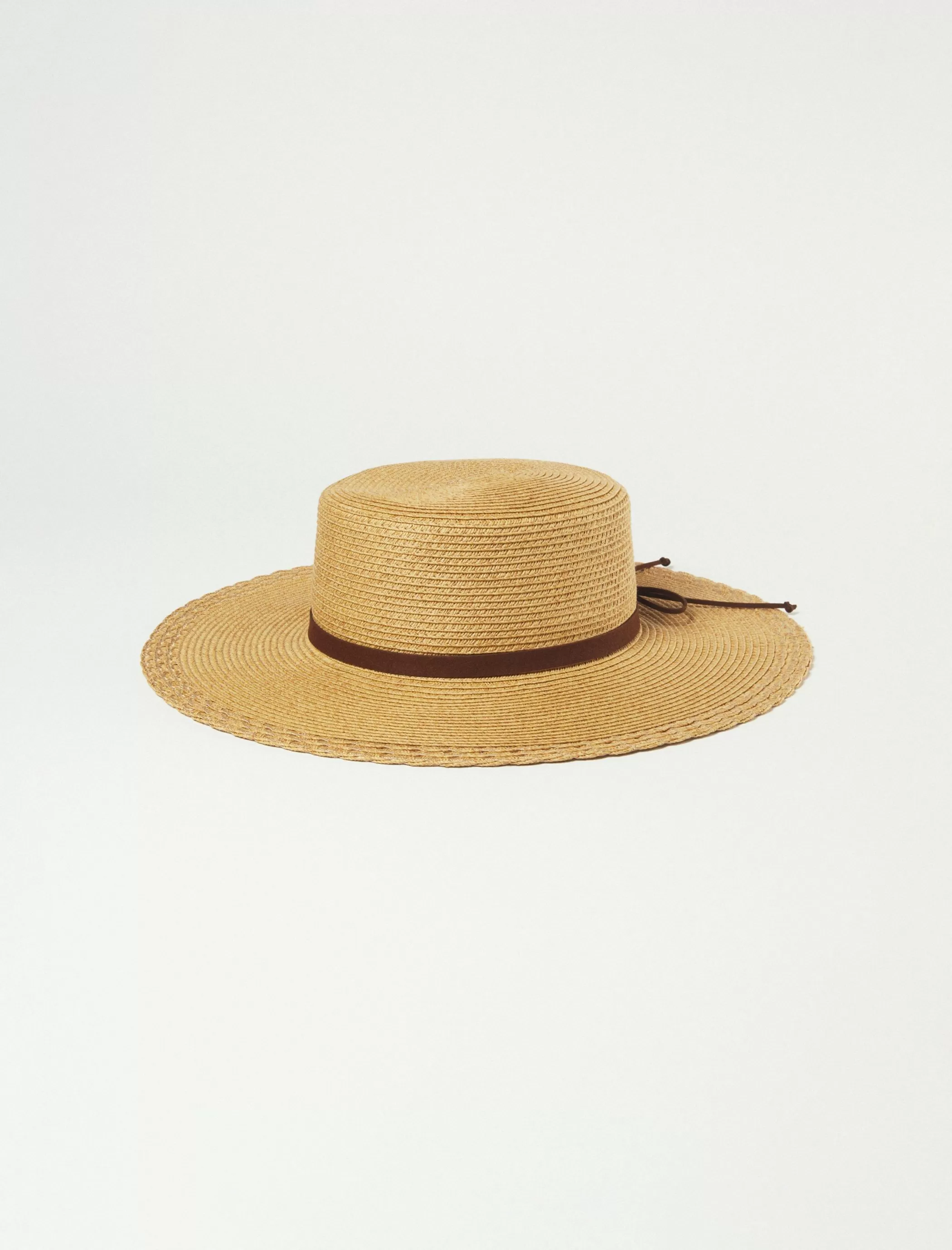 Lucky Brand Hats*woven boater with leather tie medium brown