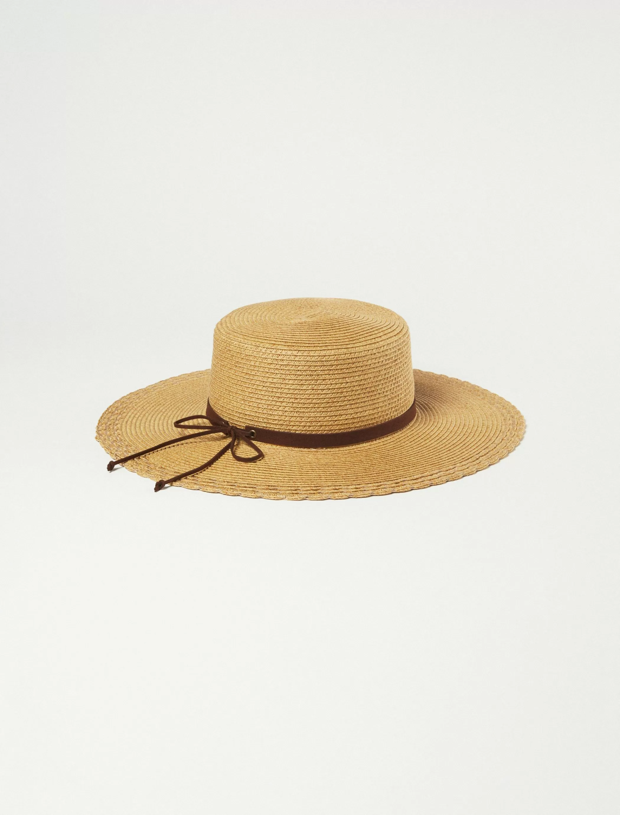 Lucky Brand Hats*woven boater with leather tie medium brown