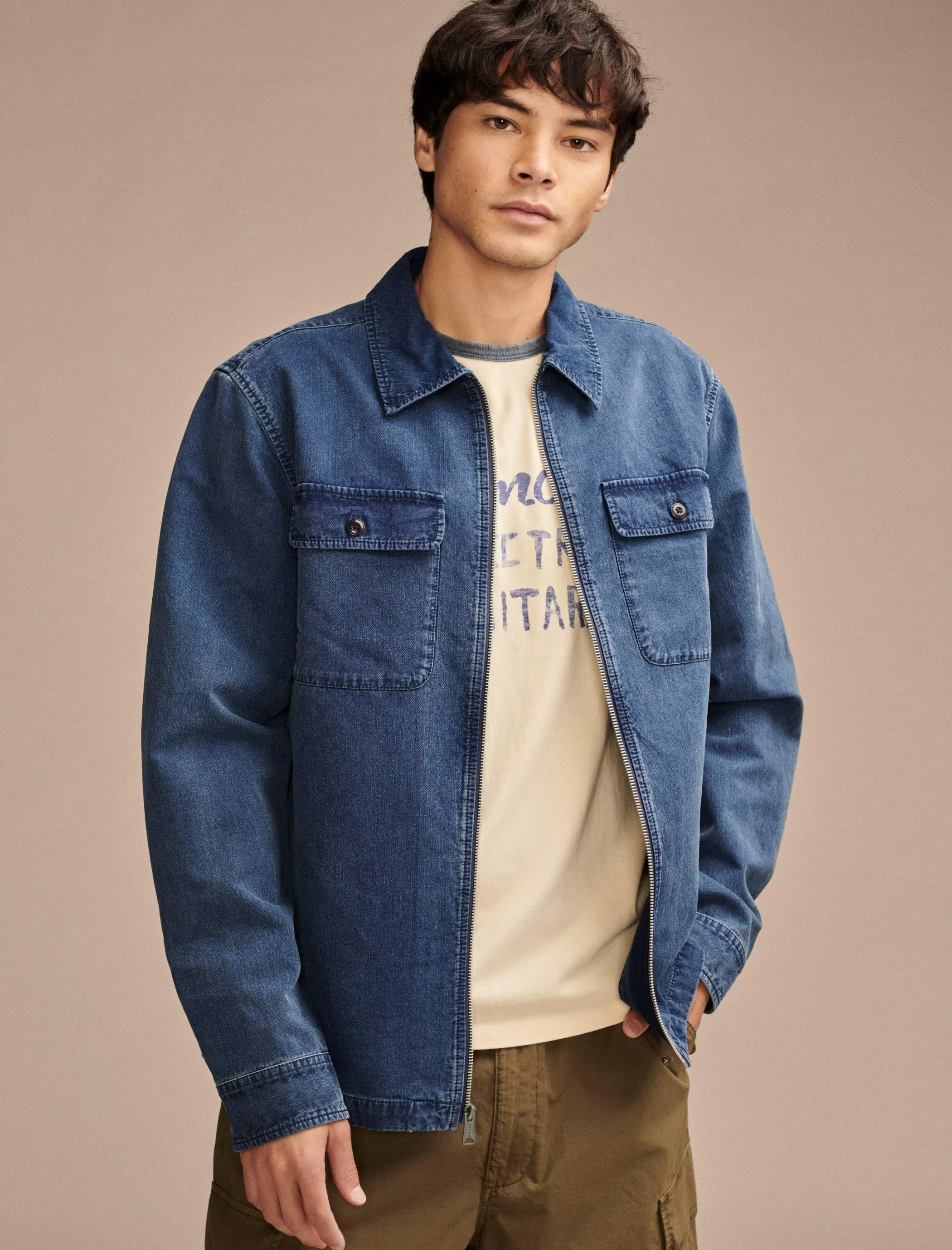 Lucky Brand Jackets & Outerwear*zip front over-shirt with striped lining indigo stripe